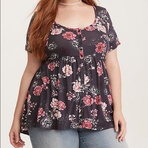 Torrid Rose Print Babydoll Top